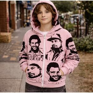 Asaali Jean Co Cartel Hoodie Kids Large Pink Full Zip Fleece Lined